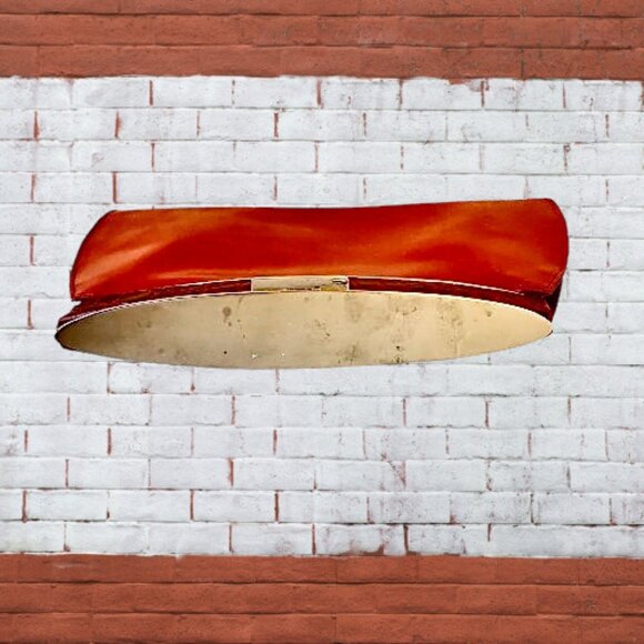 Perry Ellis Red Leather Vintage Clutch Handbag Chrome Croc Print Italy - Picture 7 of 15